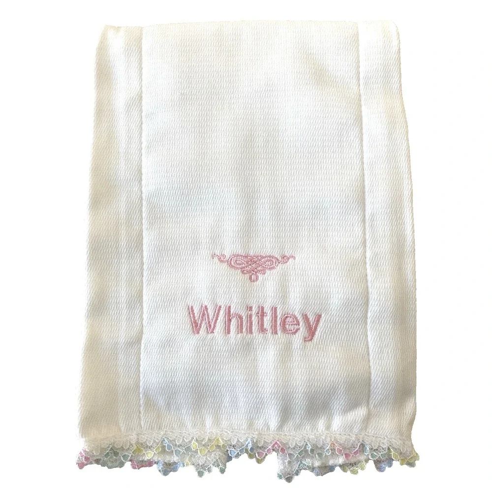 Baby Girl Decorated Burp Cloths Name WHITLEY Lot of 2